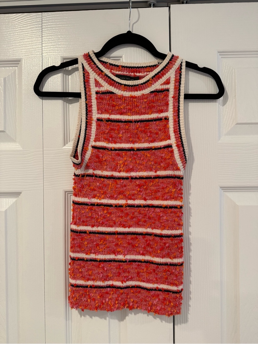 Ann Taylor Textured Striped Tank in Coral and Cream